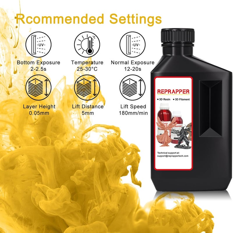 RepRapper Store Translucent Yellow 3D Printer Resin, 405nm Fast UV-Curing 1kg Transparent Yellow Standard Resin, 3D Printing Resin Photopolymer Sensitive Resin for LCD Printer, Clear Yellow 1000g - Image 2